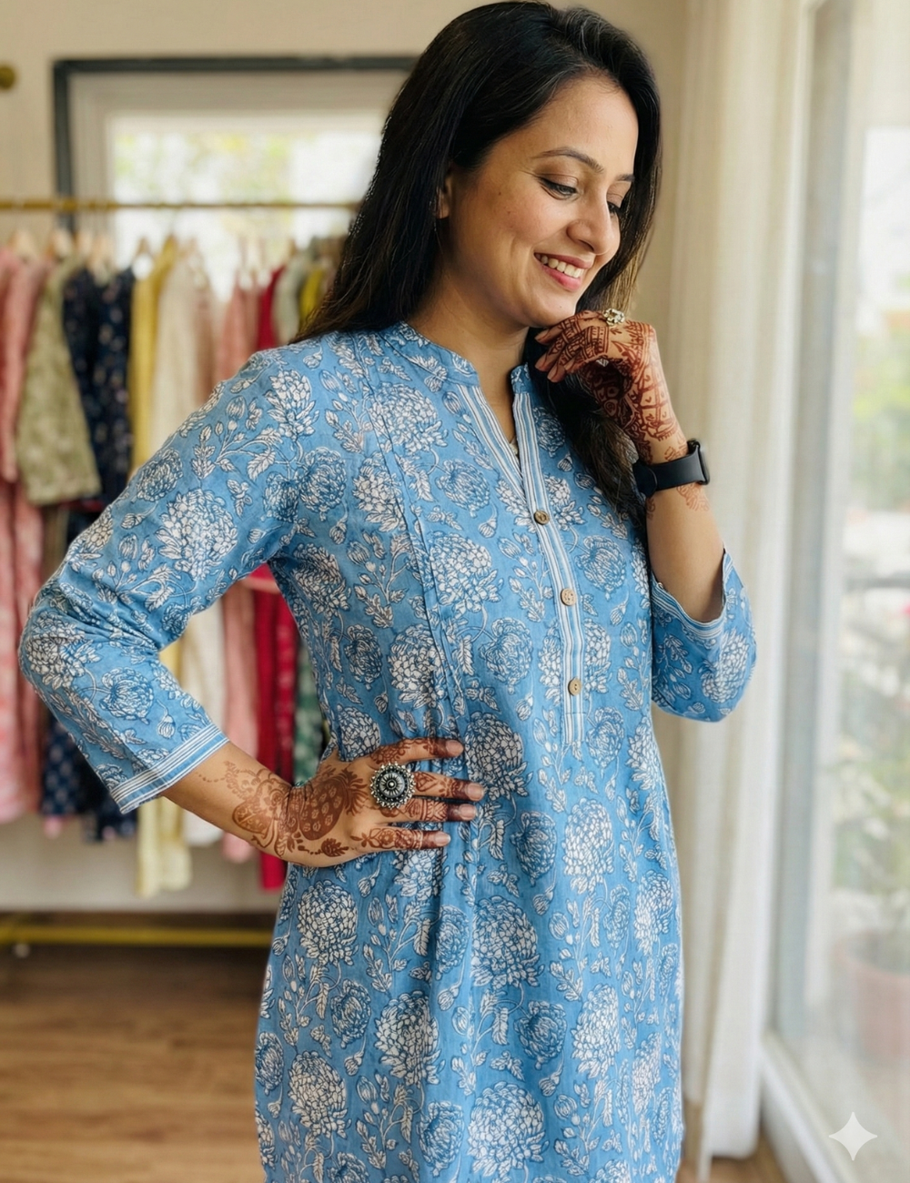 Powder Blue Cotton Short Kurti