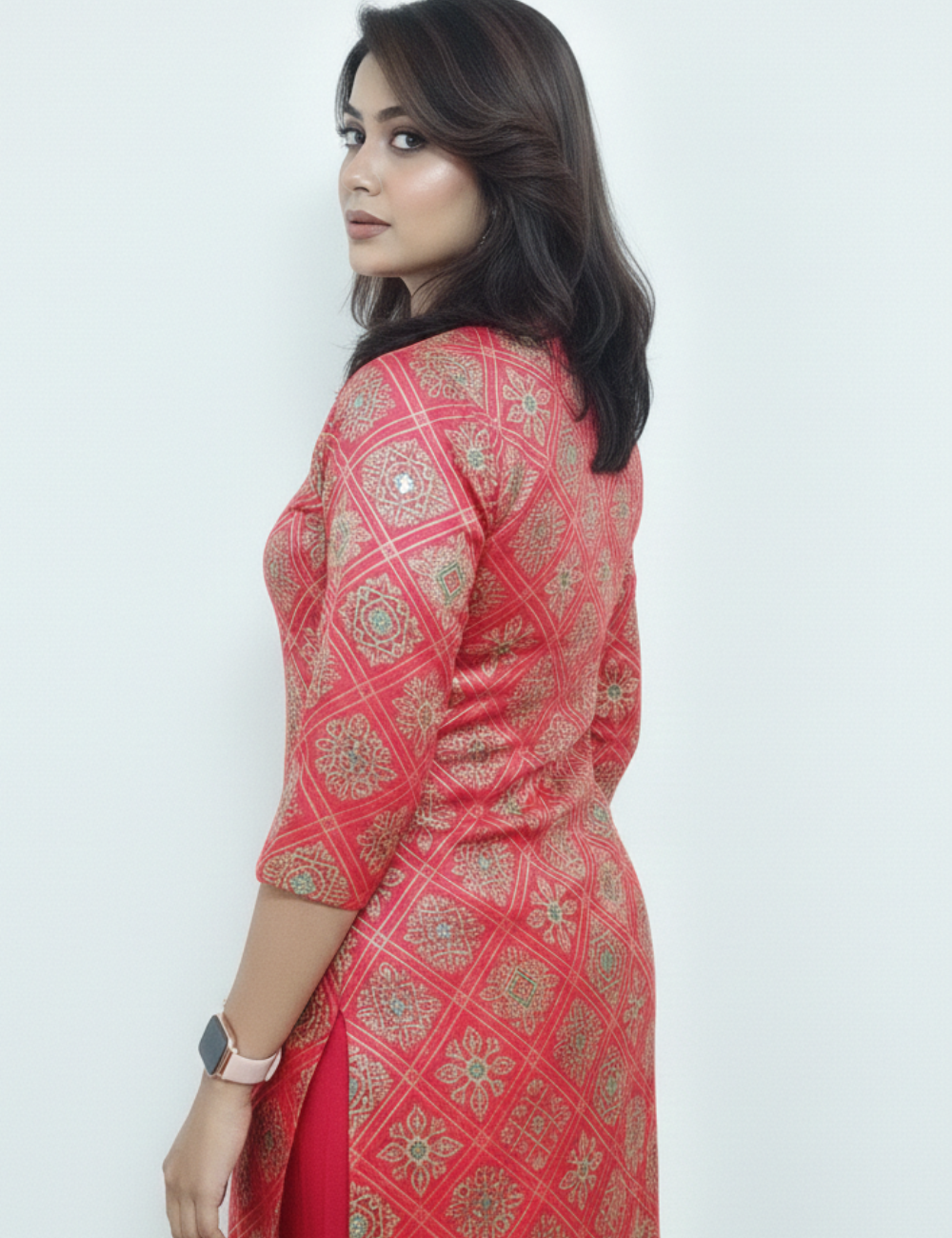 Pink Gaji Silk Mirror Work Kurti