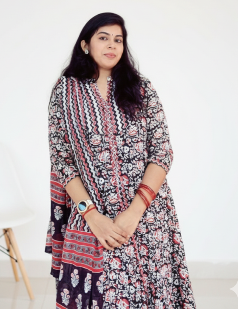 Black Zig Zag Anarakali Cotton Suit Set