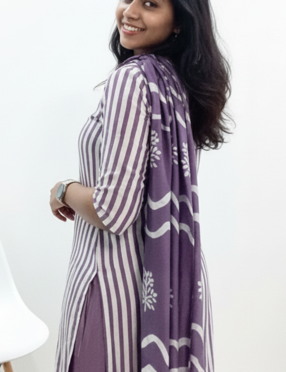 Batik Print Lavender Mirror Work Suit Set