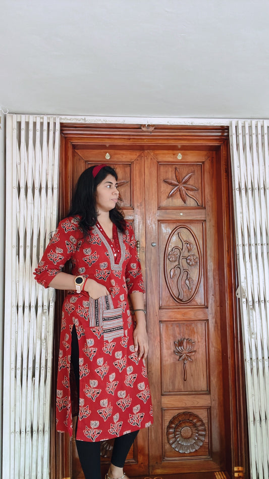 Red Ajrakh Kurti