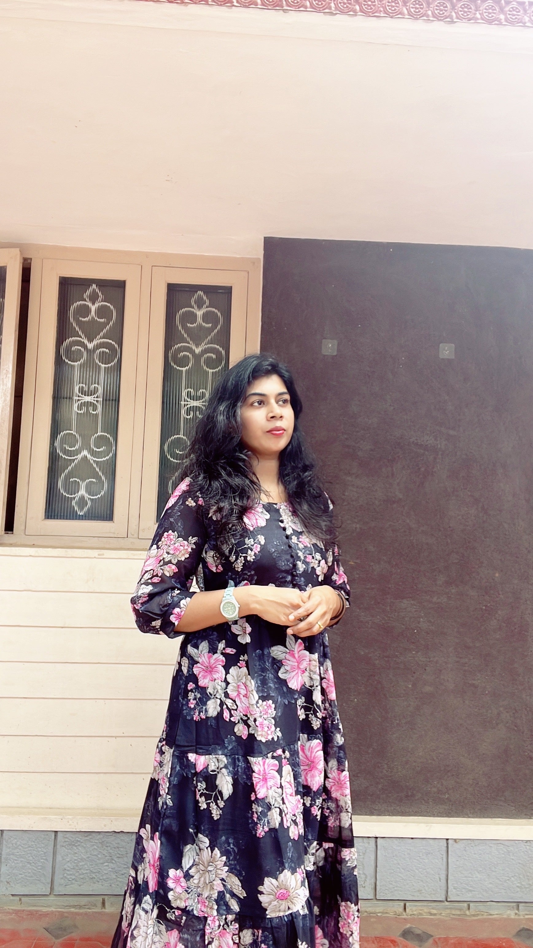 Georgette floral frock black