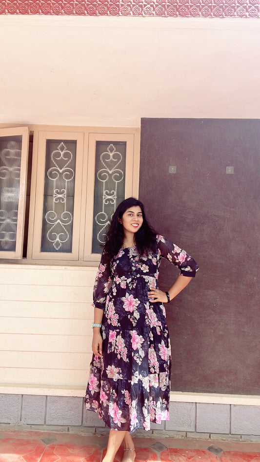 Georgette floral frock black