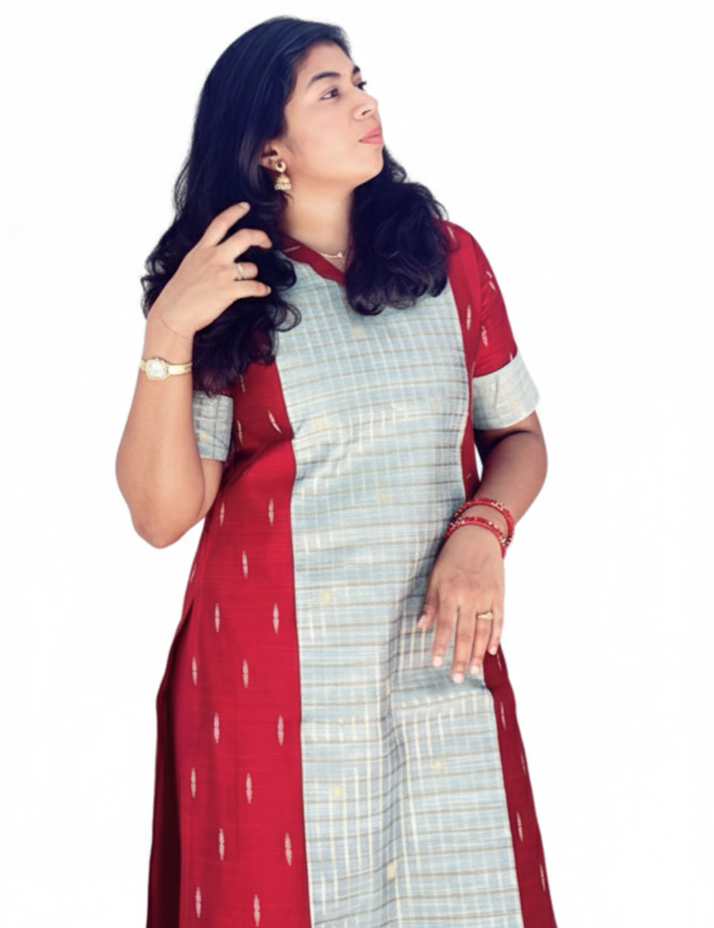 Maroon and Pastel Green Raw Silk Kurti