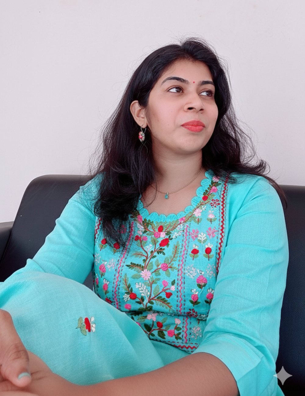 Light Blue Hand Embroidered Mul Cotton Kurti