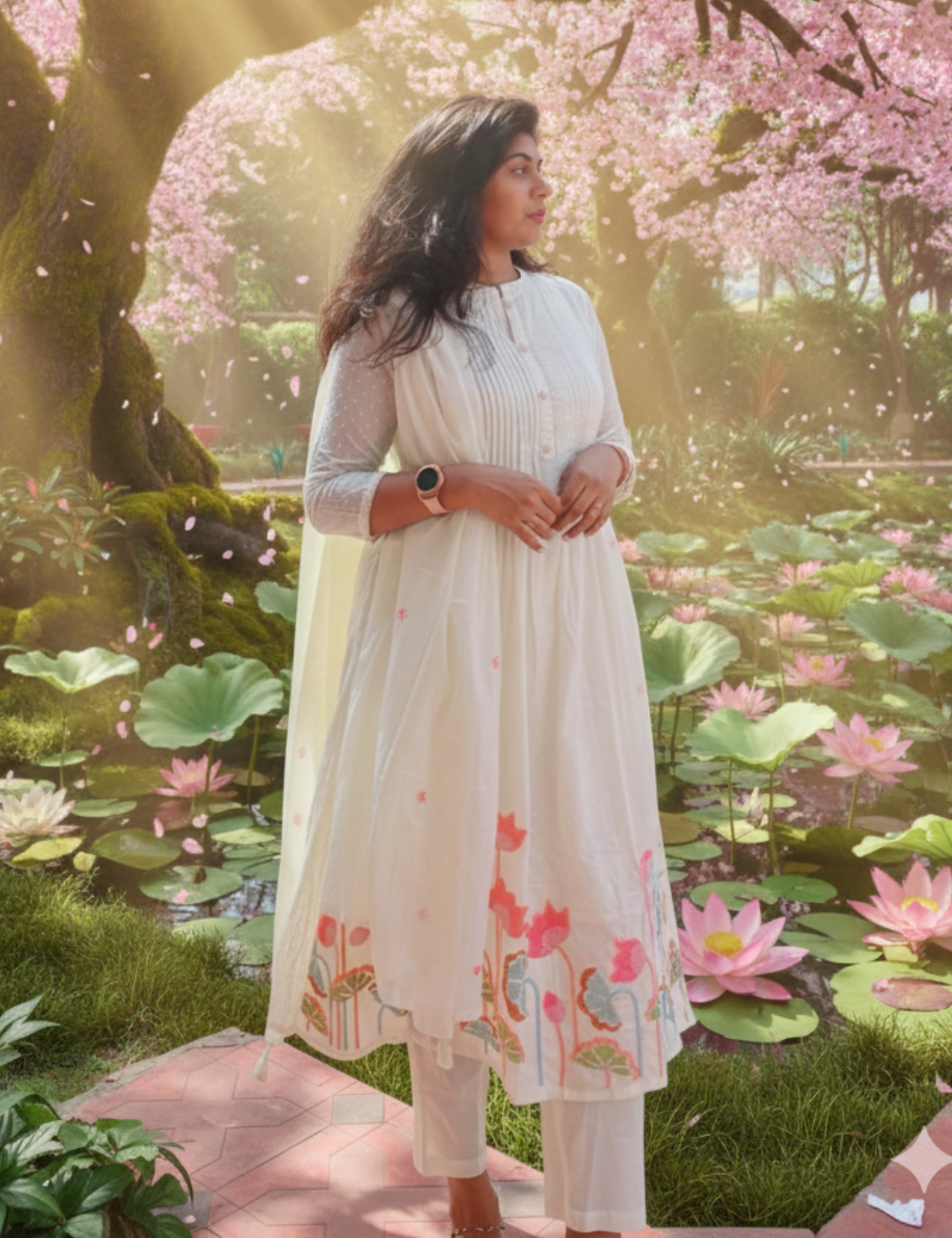 White MulCotton Embroidered Suit Set