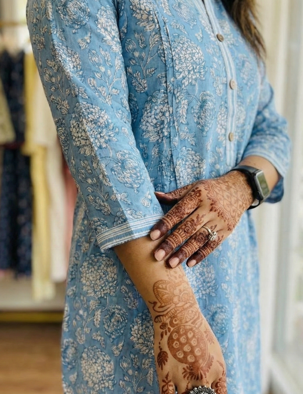 Powder Blue Cotton Short Kurti