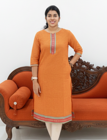 Rust Orange Chettinad Cotton Kurti