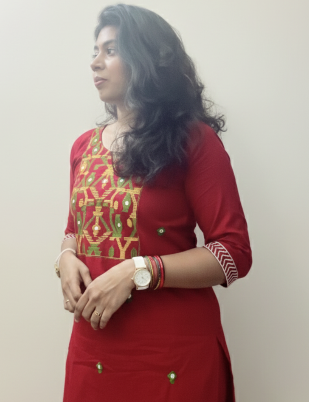 Maroon Yoke Embroidery Cotton Coord Set