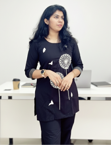 Black Cotton Coord Set With Embroidery (Short)