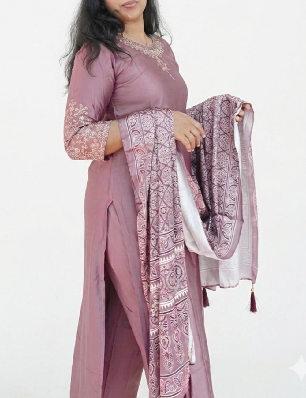 Dusty Rose Gaji Silk Embroidery Suit Set