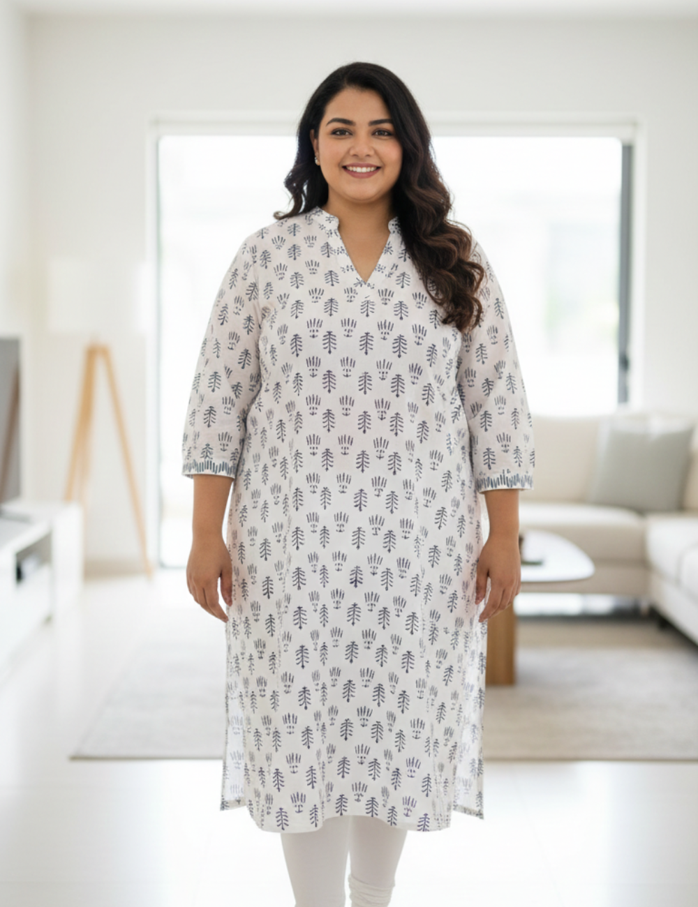 White Cotton Plus Size Kurti