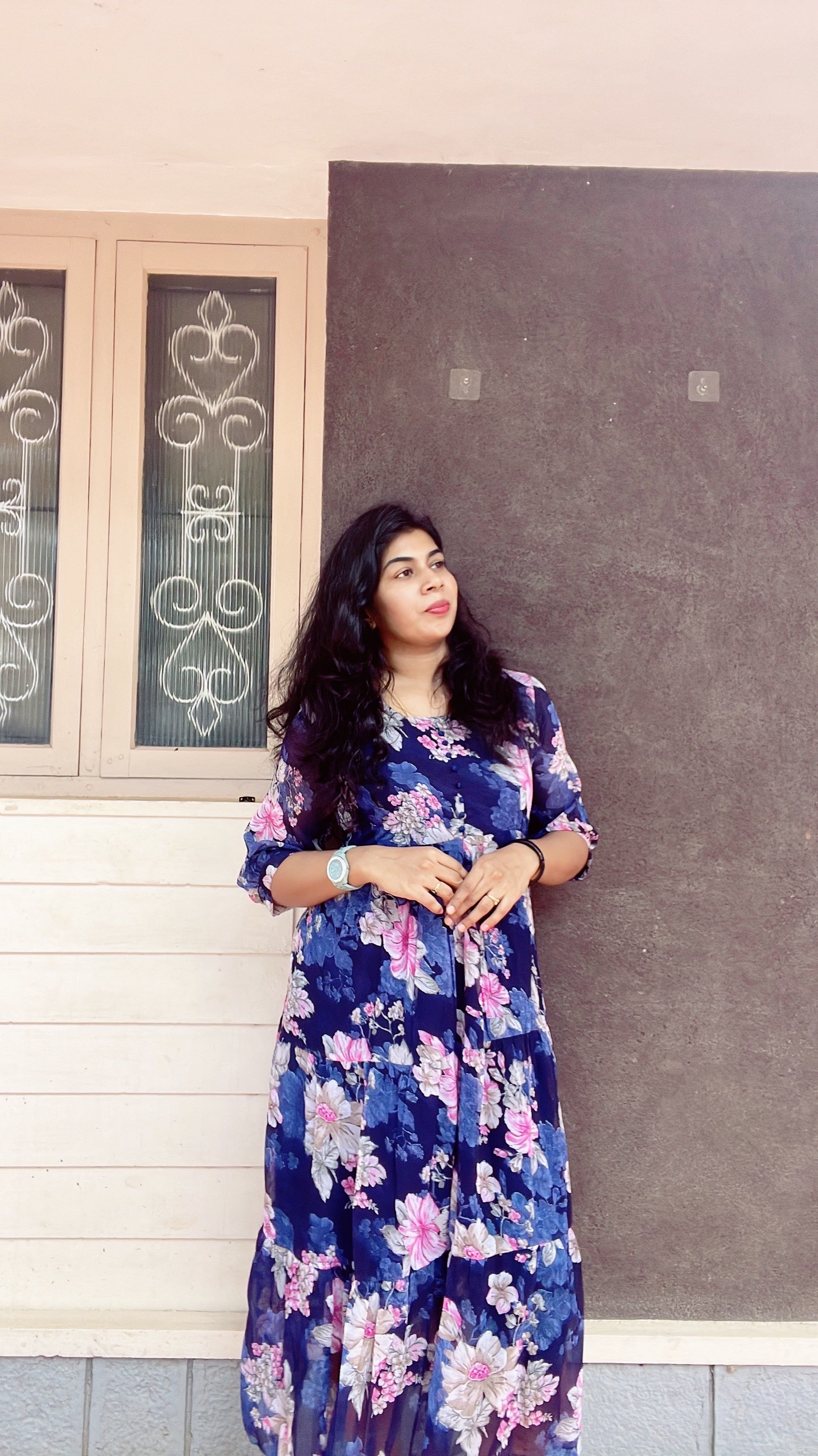 Georgette floral frock blue