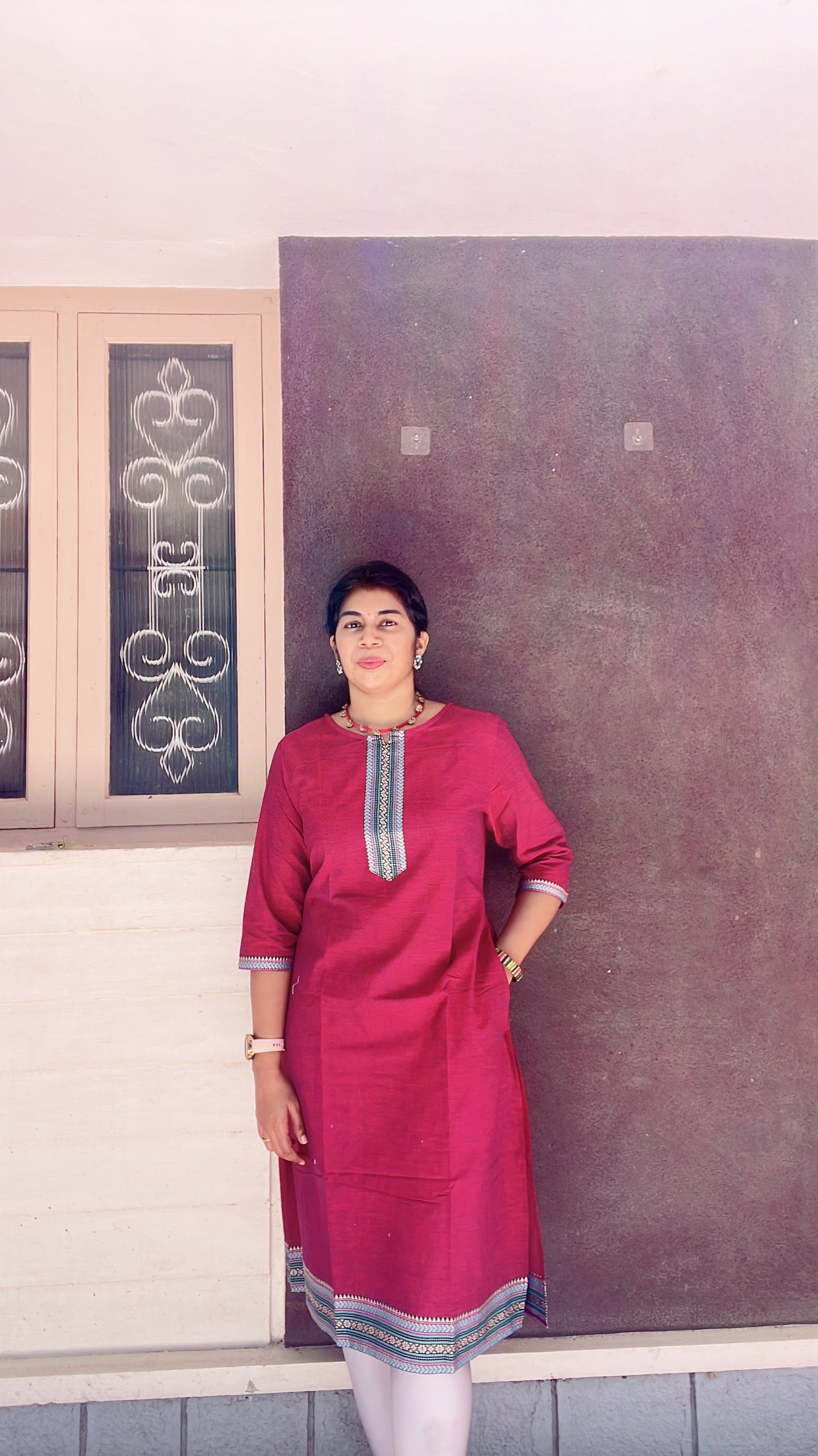 Majenta pink chettinad cotton kurti