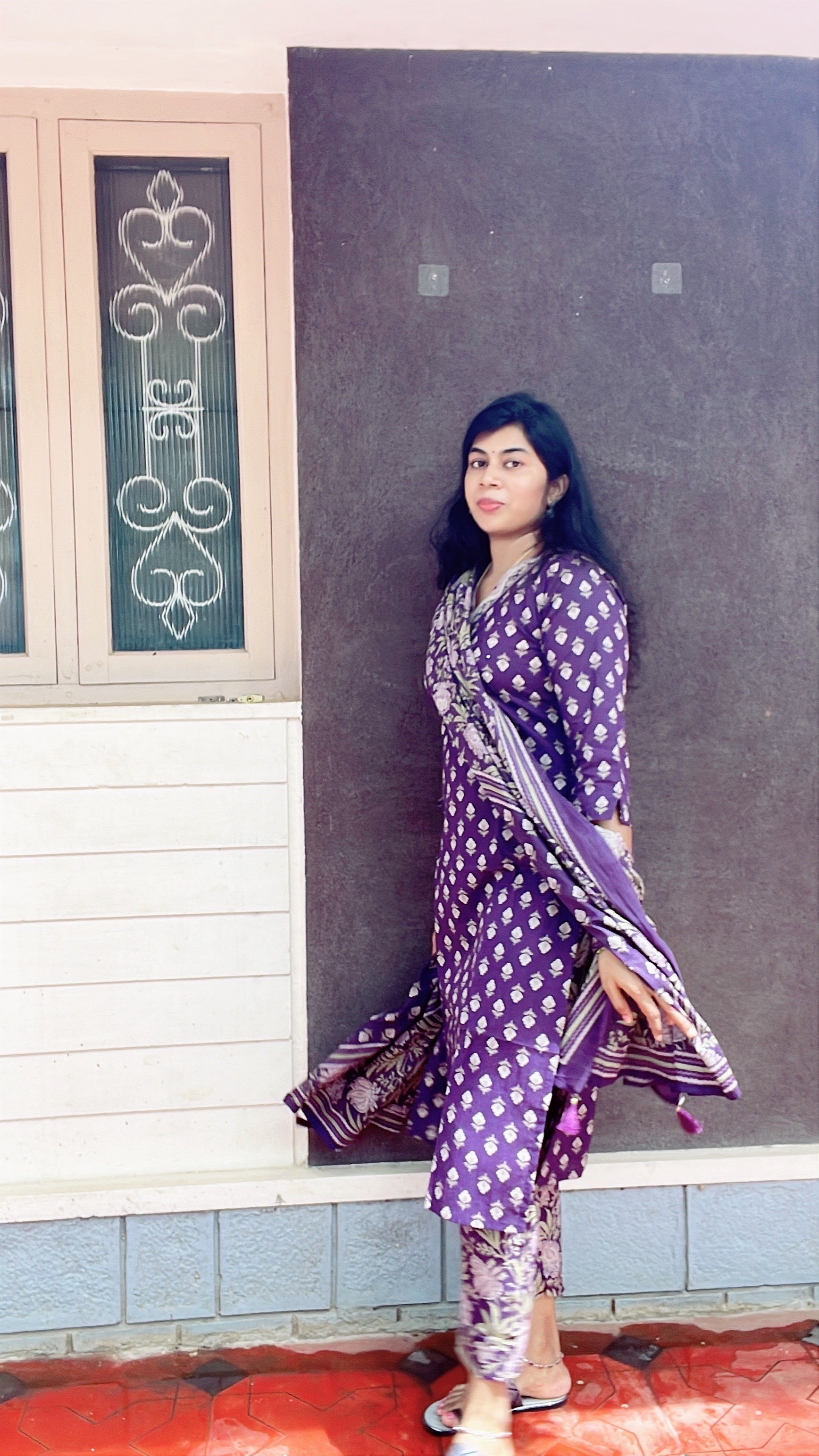 Purple Cotton Suit Set