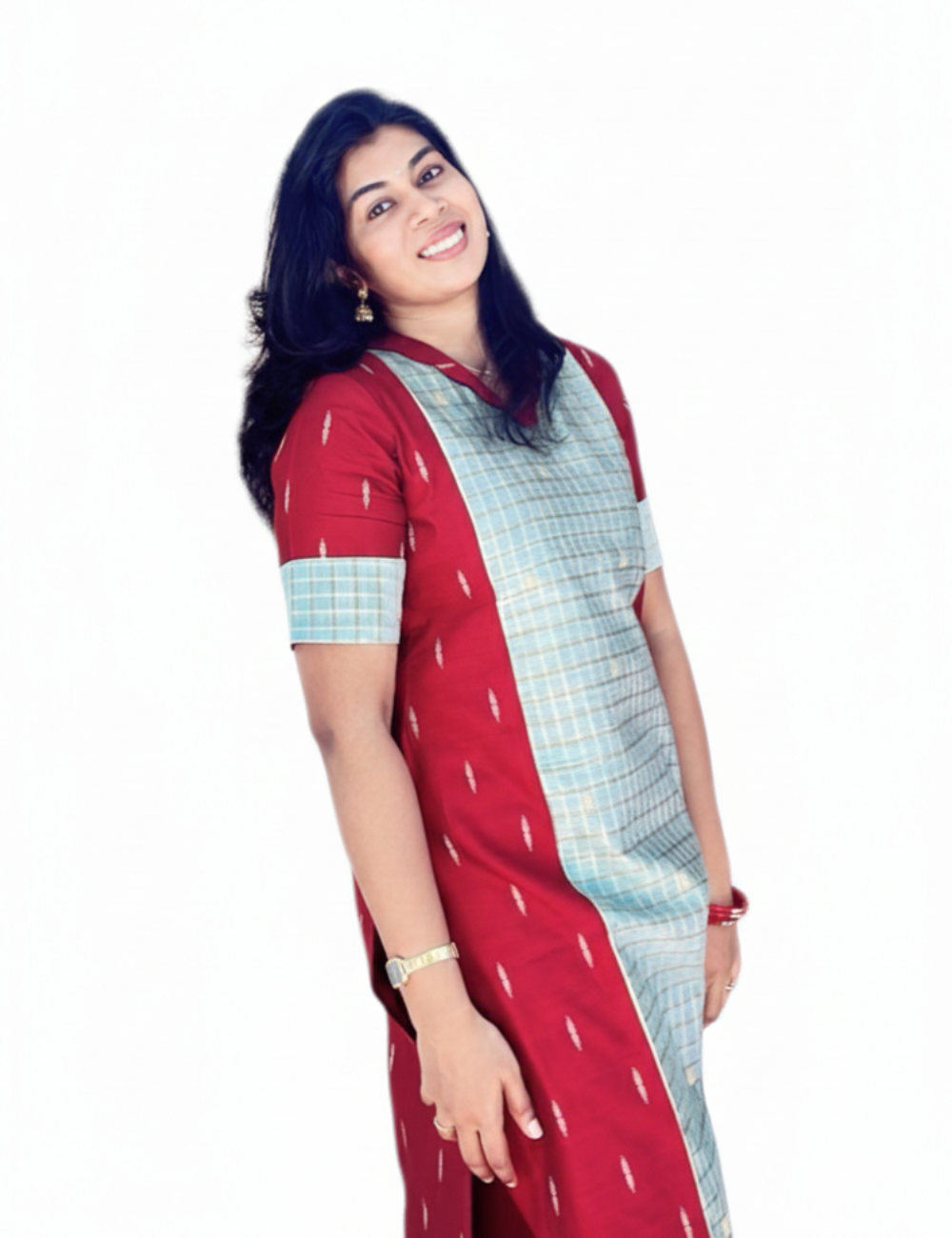 Maroon and Pastel Green Raw Silk Kurti