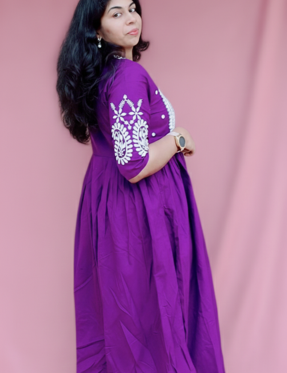 Purple Embroidery Cotton Coord Set