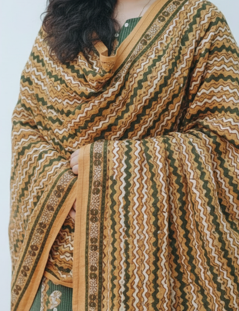 Green Applique Cotton Suit Set