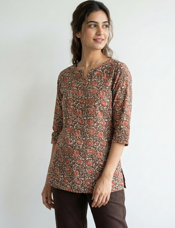 Brown Cotton Short Kurti
