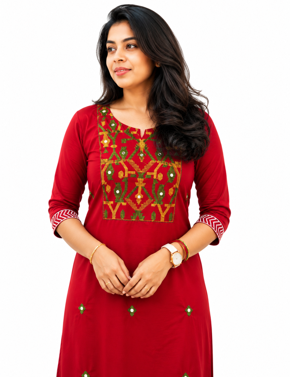 Maroon Yoke Embroidery Cotton Coord Set