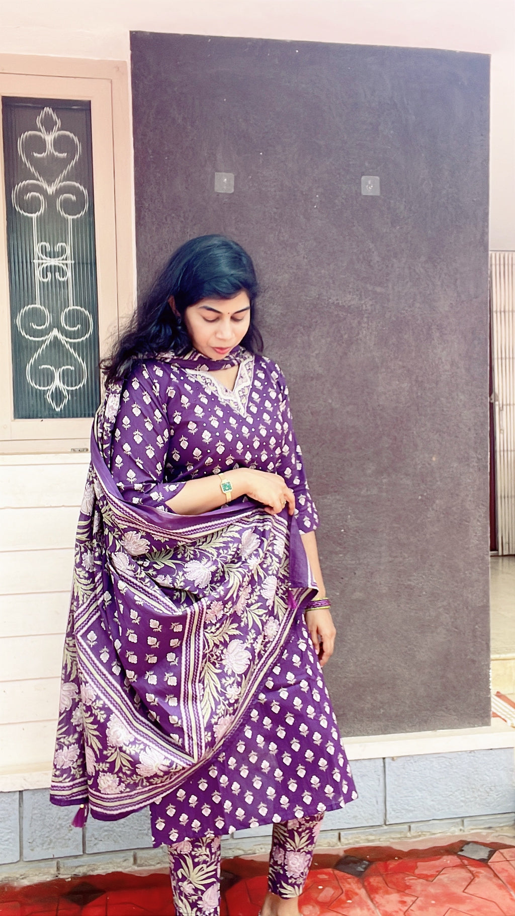 Purple Cotton Suit Set