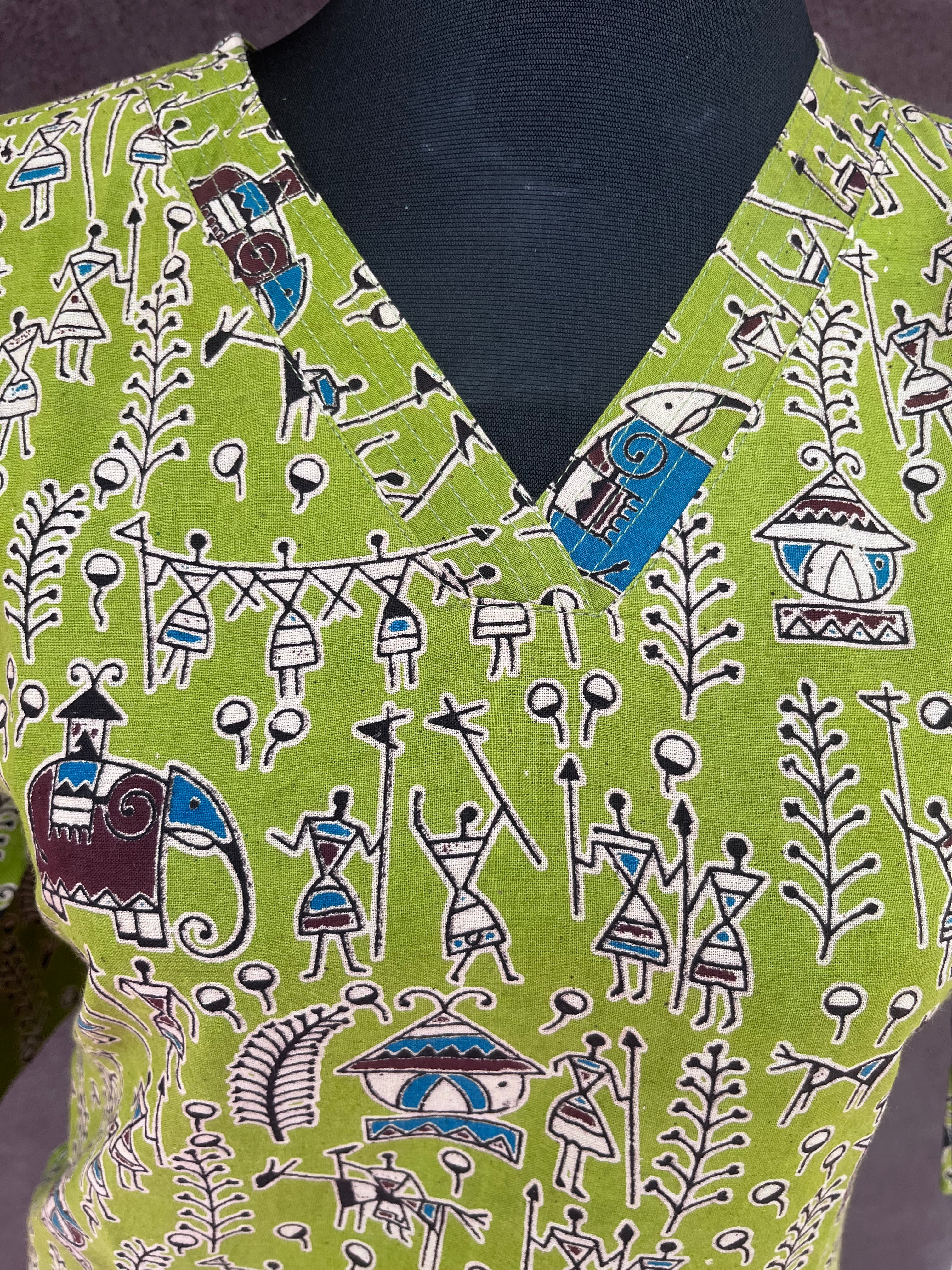 Parrot green warli print kurti