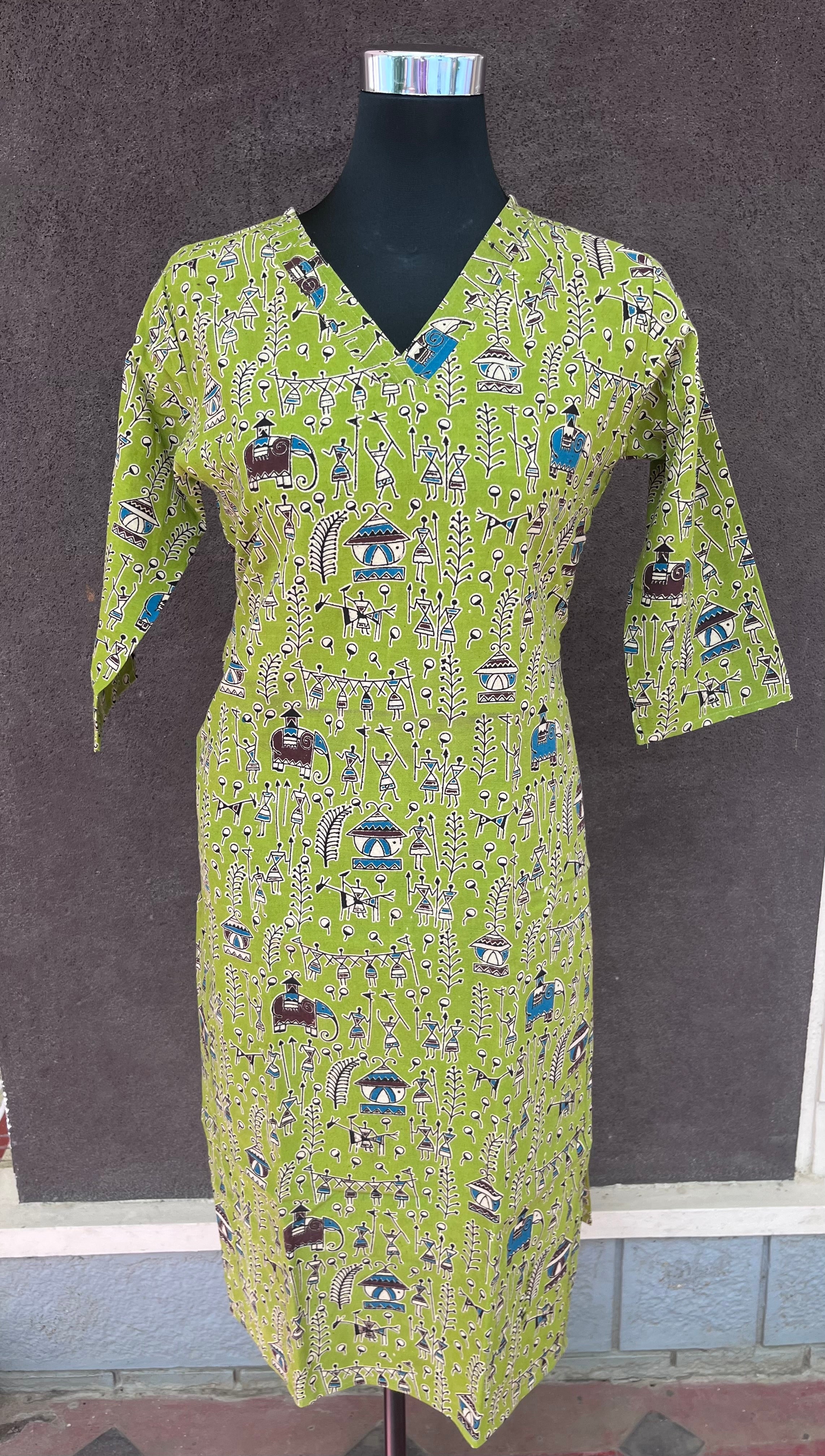 Parrot green warli print kurti