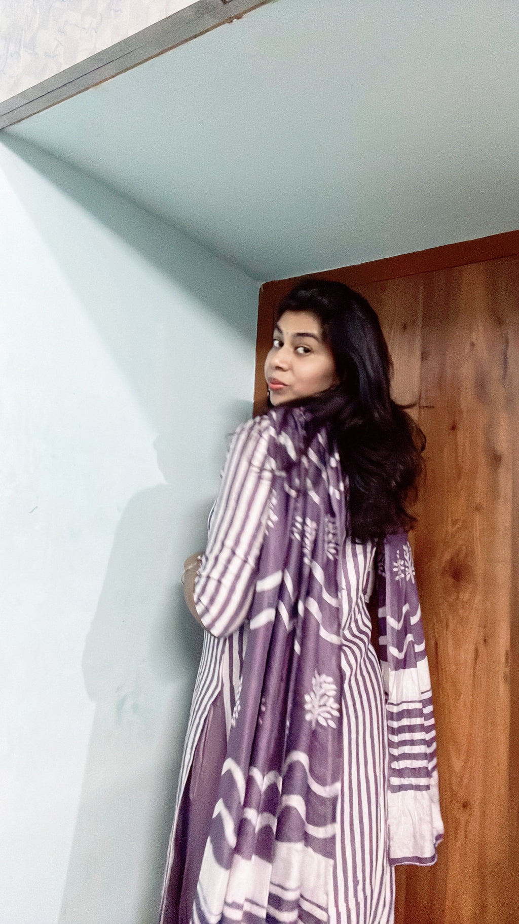 Batik print lavender suit set