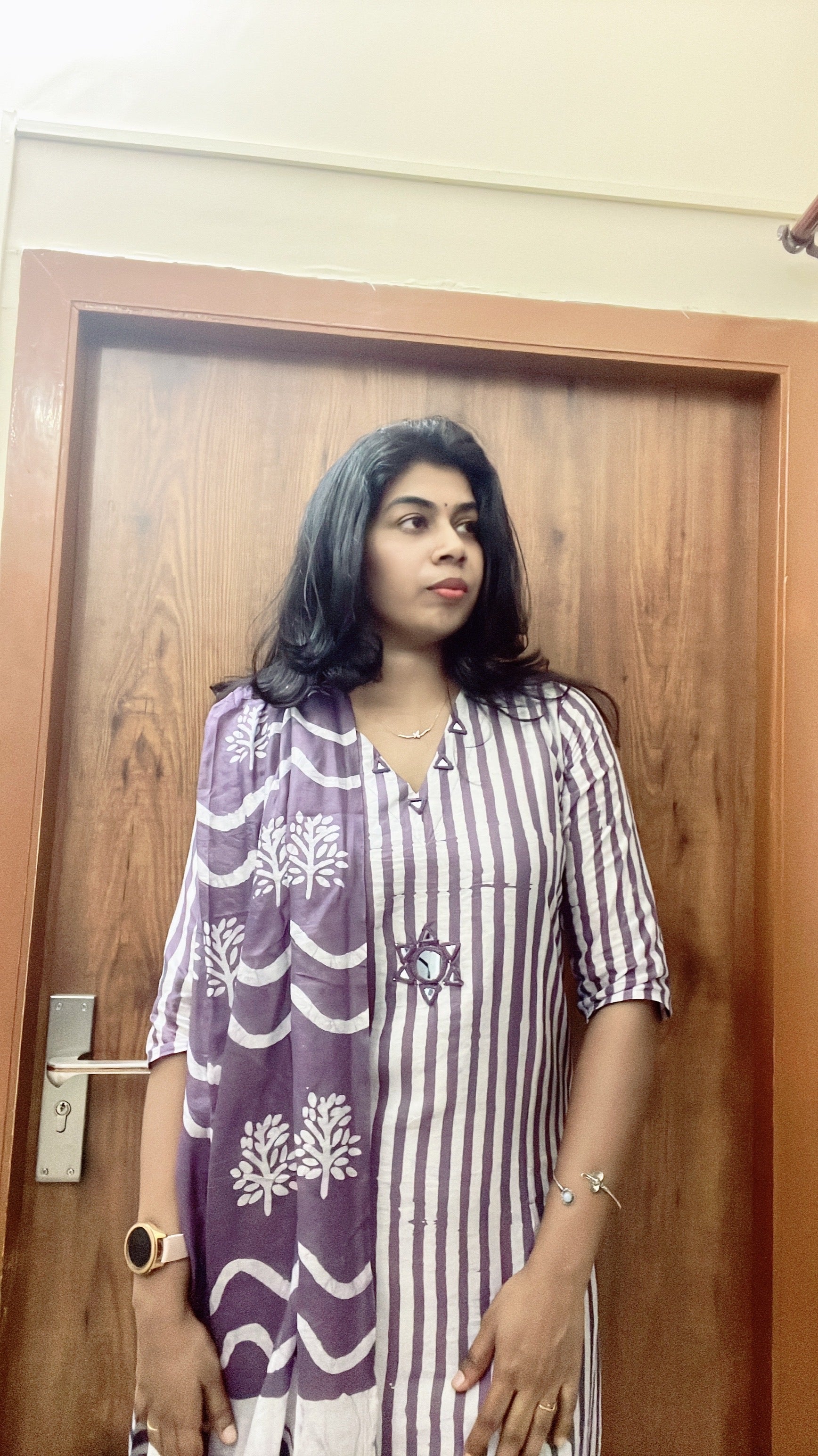 Batik print lavender suit set