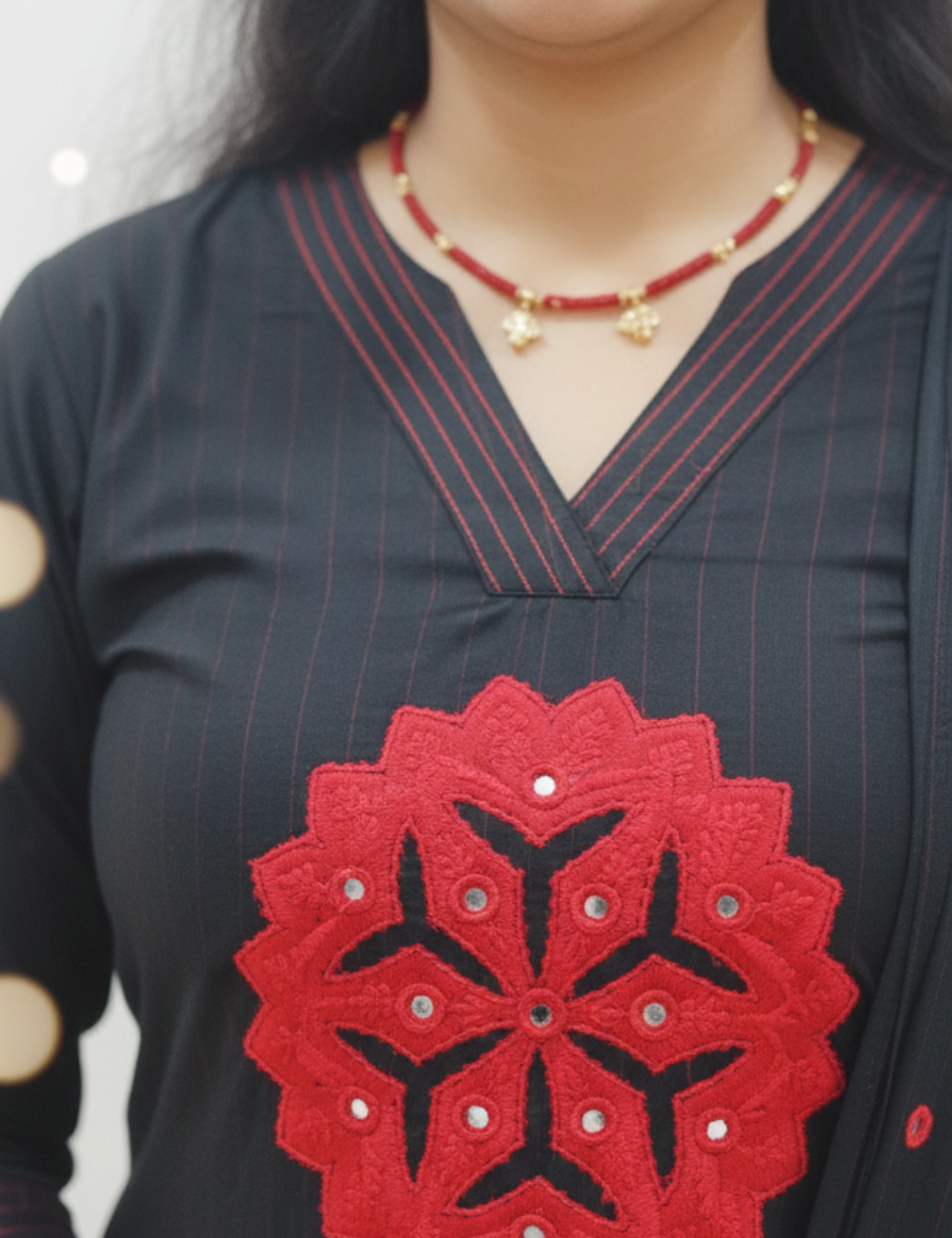 Black Applique Work Suit Set