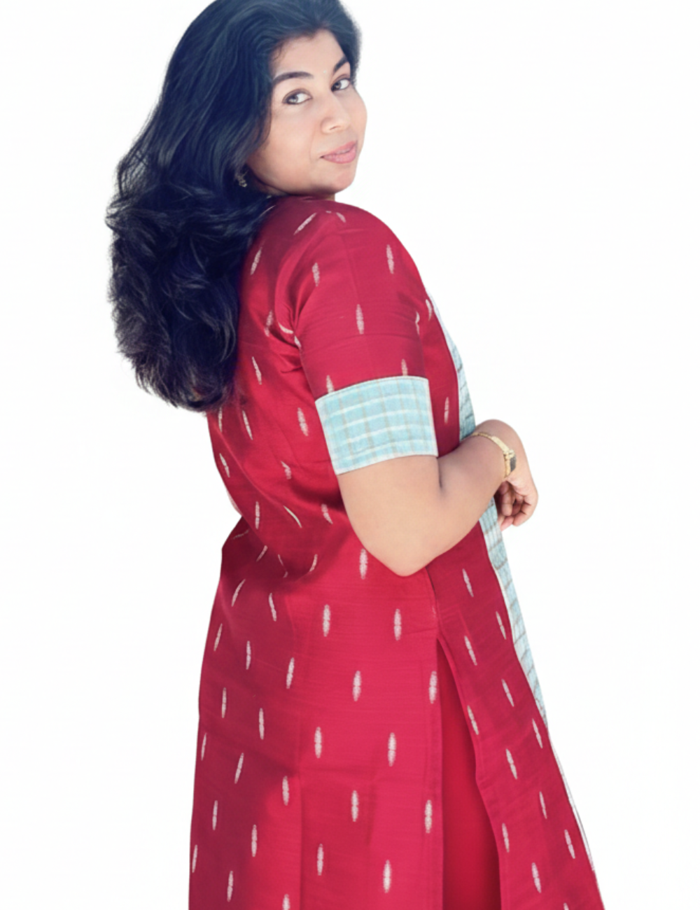 Maroon and Pastel Green Raw Silk Kurti