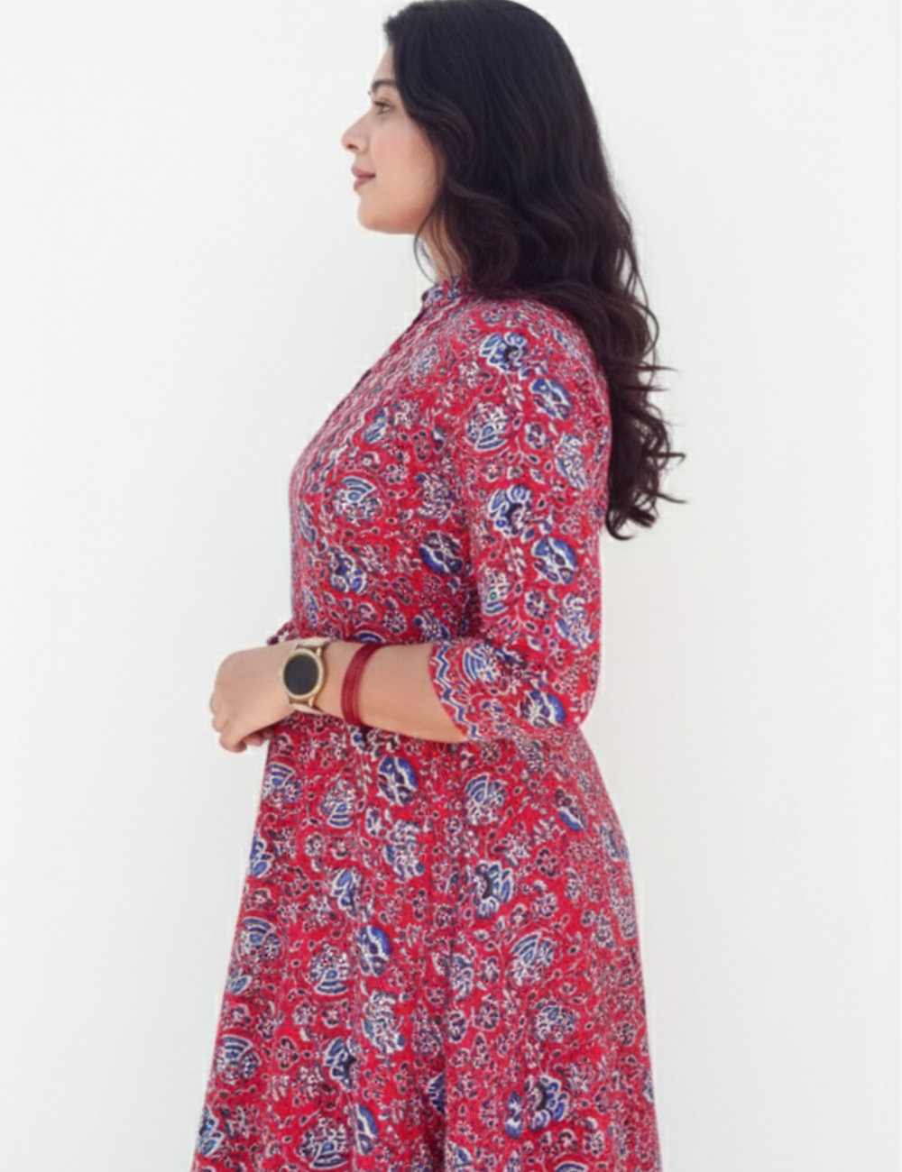 Red Zig Zag Anarkali Cotton Suit Set