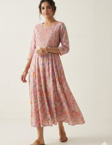 Baby Pink Umbrella Cotton Kurti