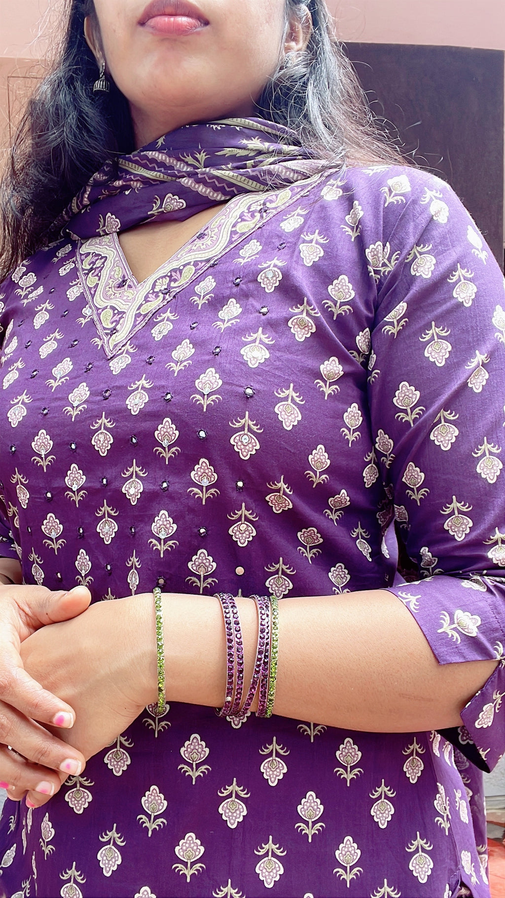 Purple Cotton Suit Set