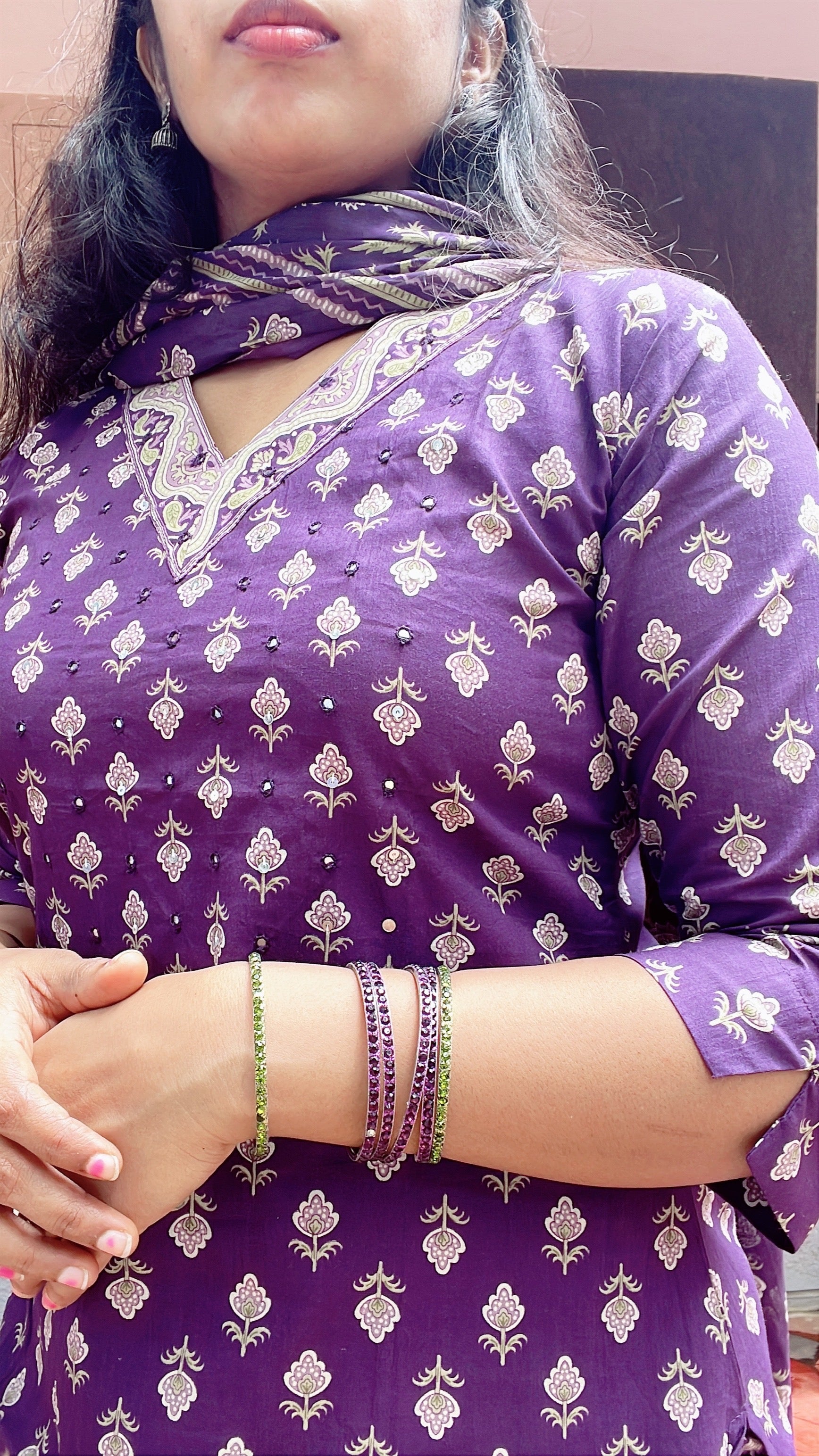 Purple Cotton Suit Set