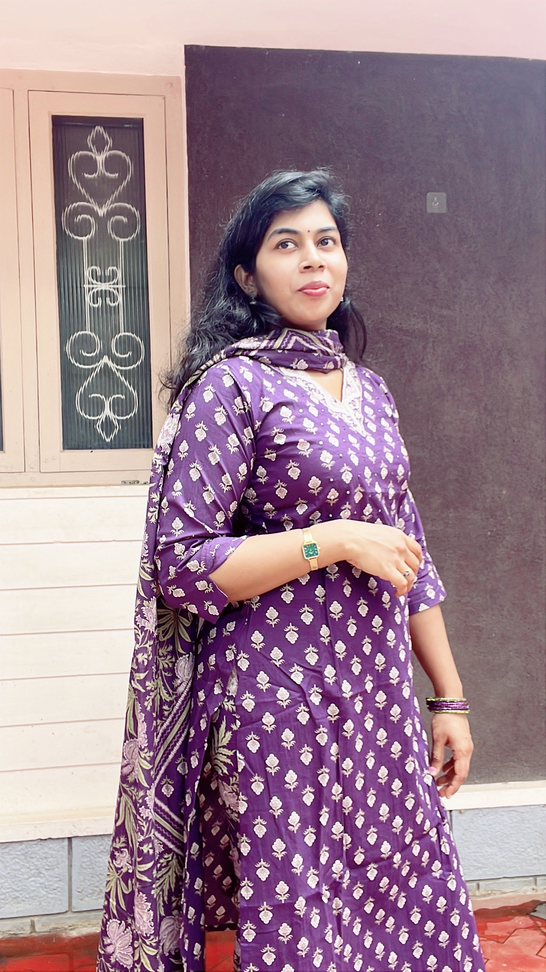 Purple Cotton Suit Set