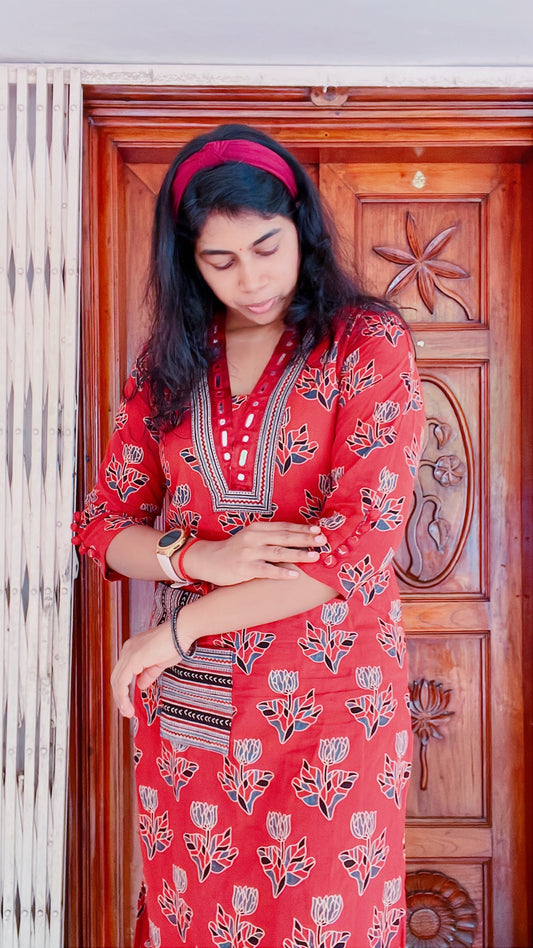 Red Ajrakh Kurti