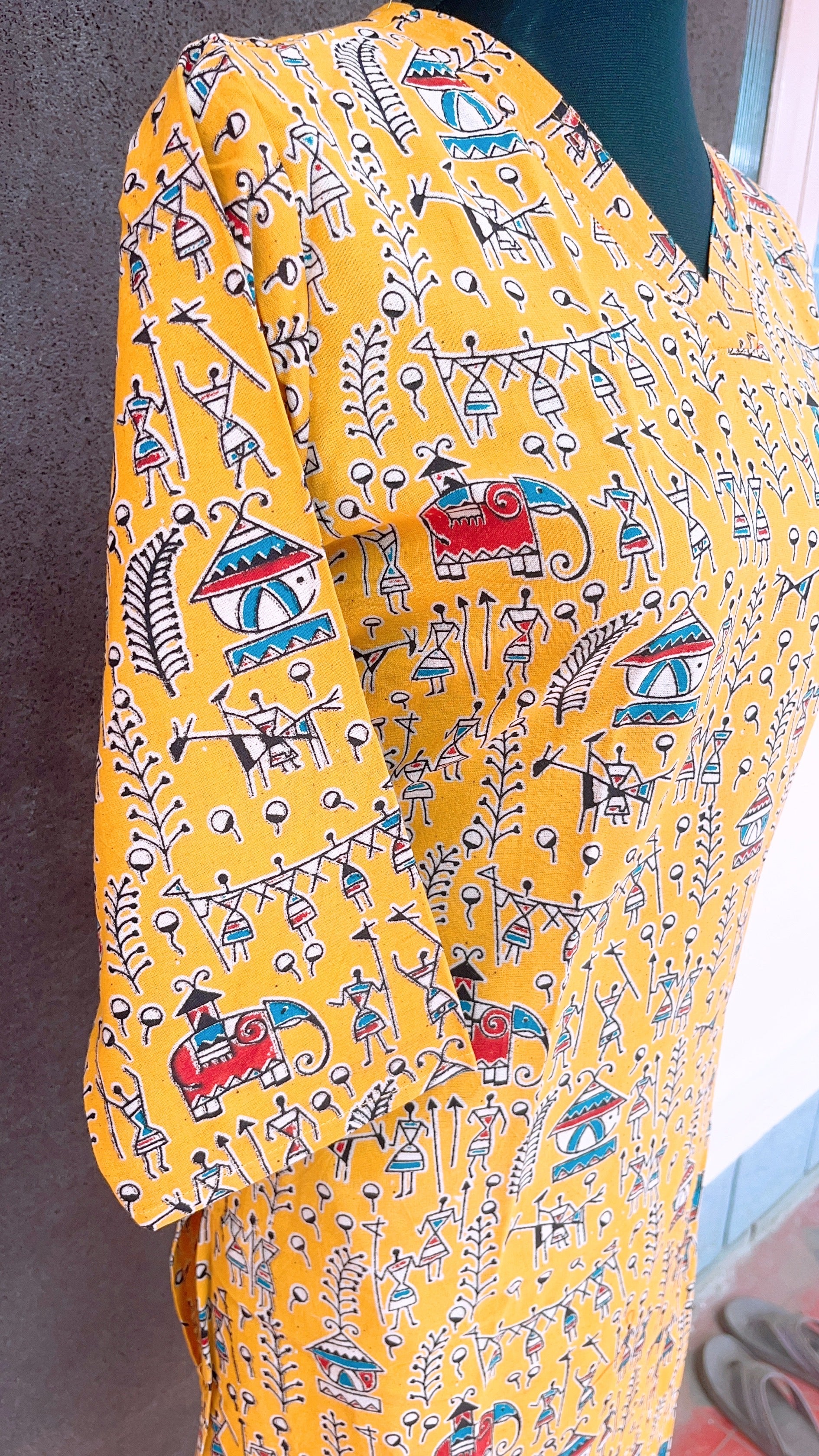 Mango yellow warli print kurti