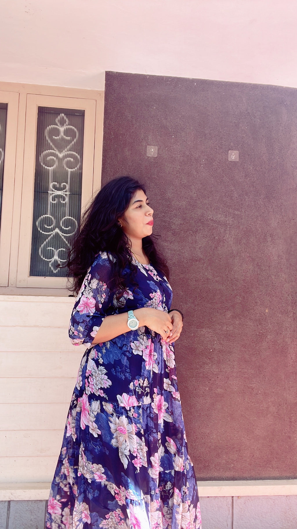 Georgette floral frock blue