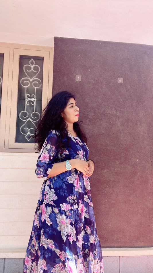 Georgette floral frock blue