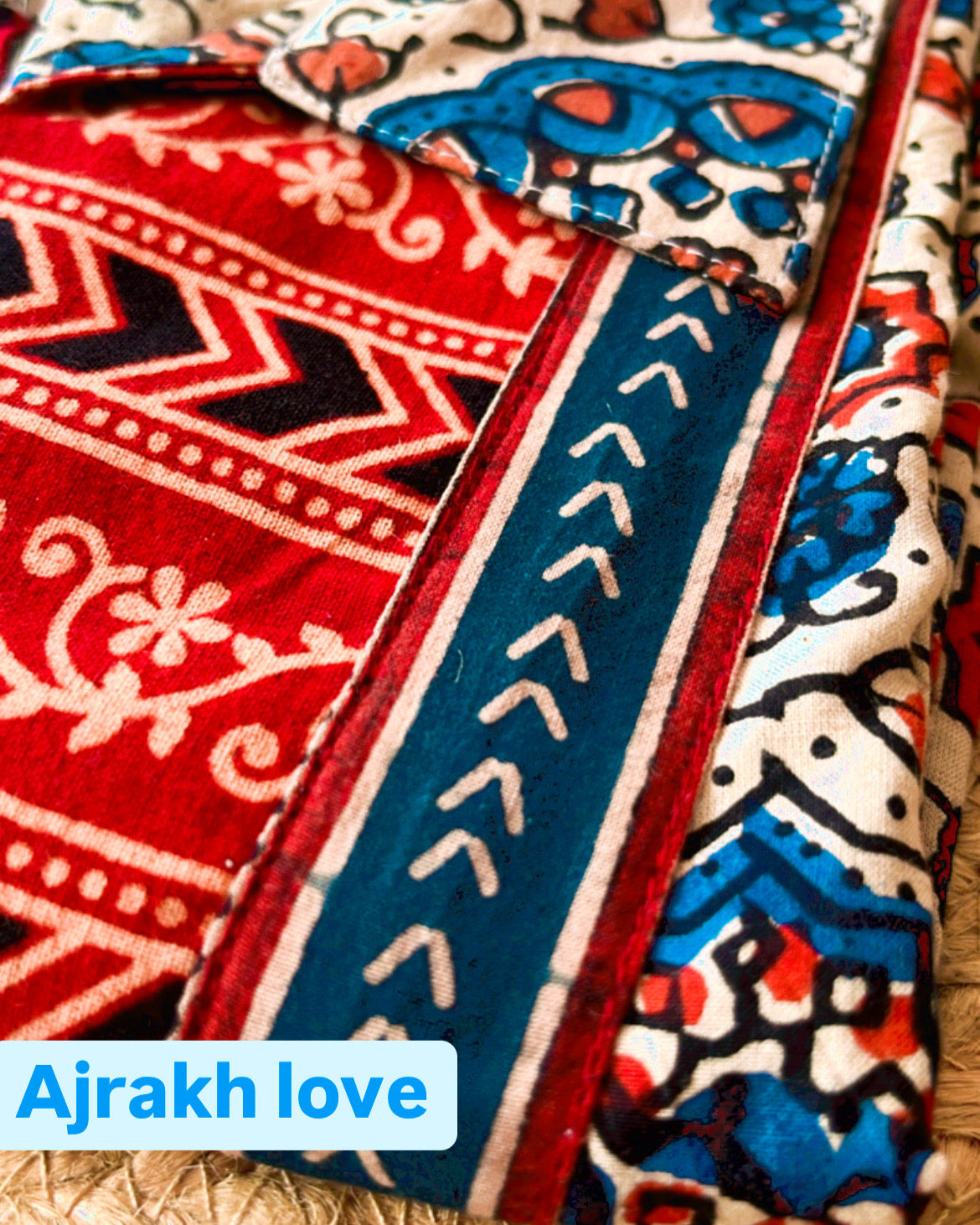 Cream with red ajrakh with real mirror work