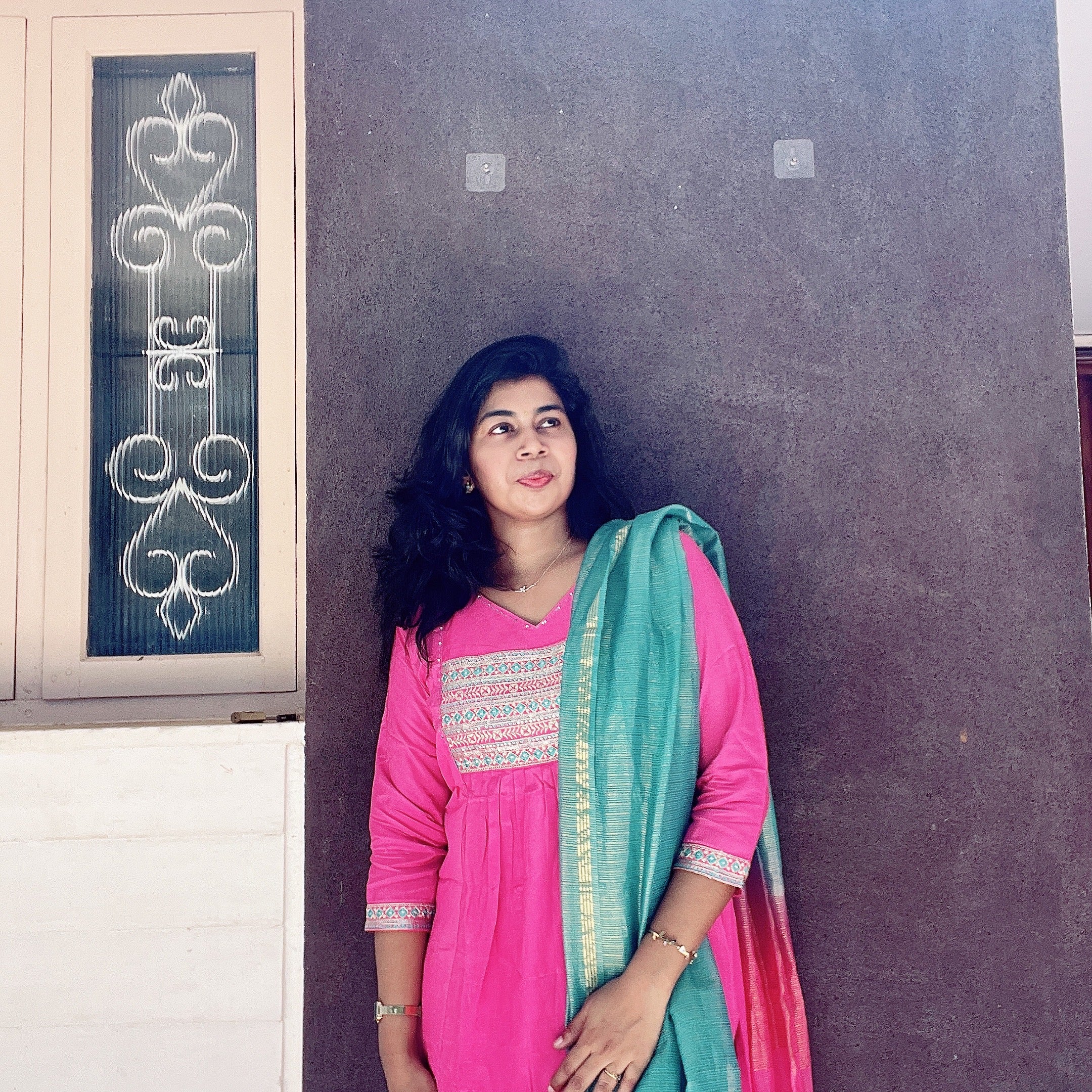Muslin silk pink suit set