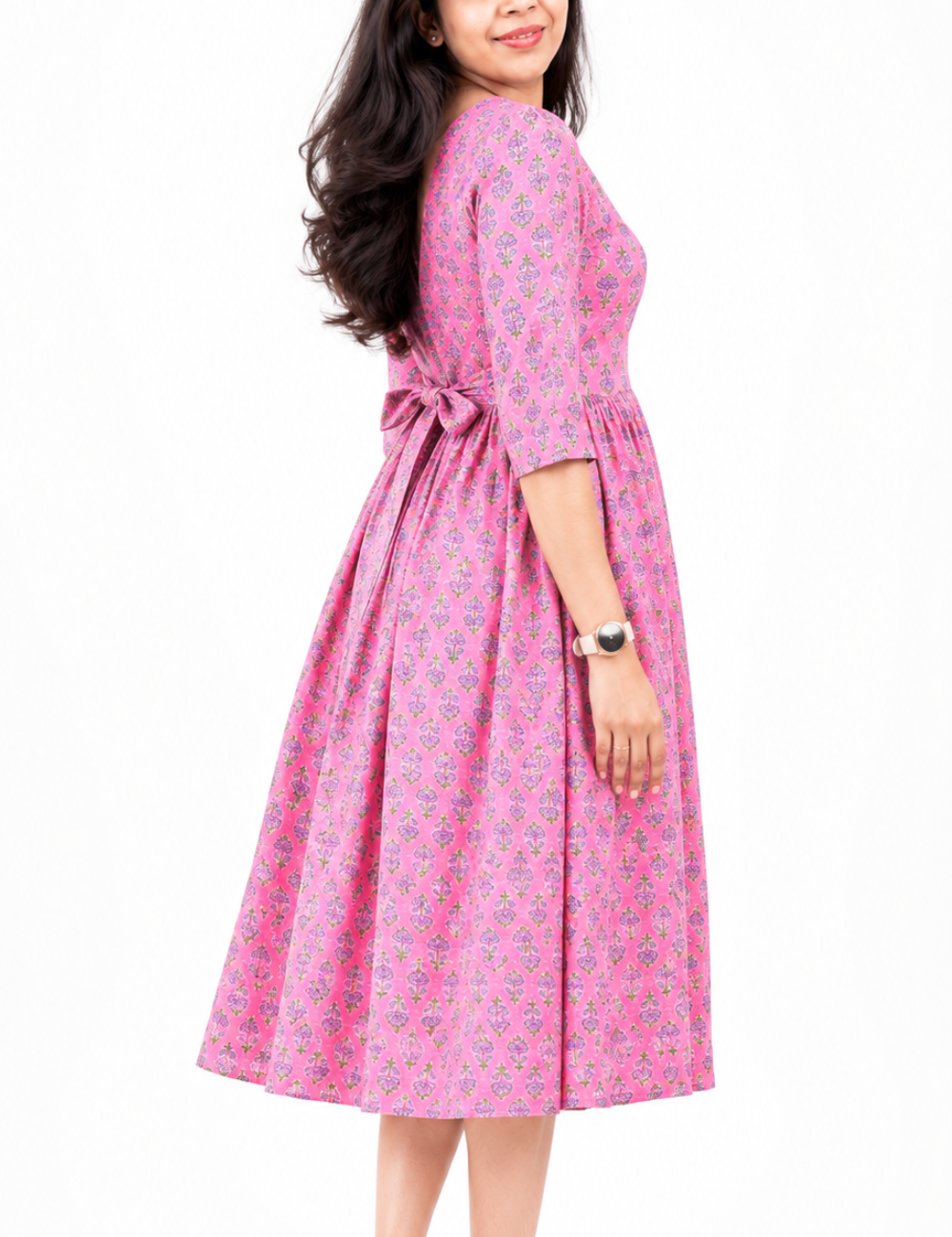 Light Pink Handblock Printed Cotton Frock