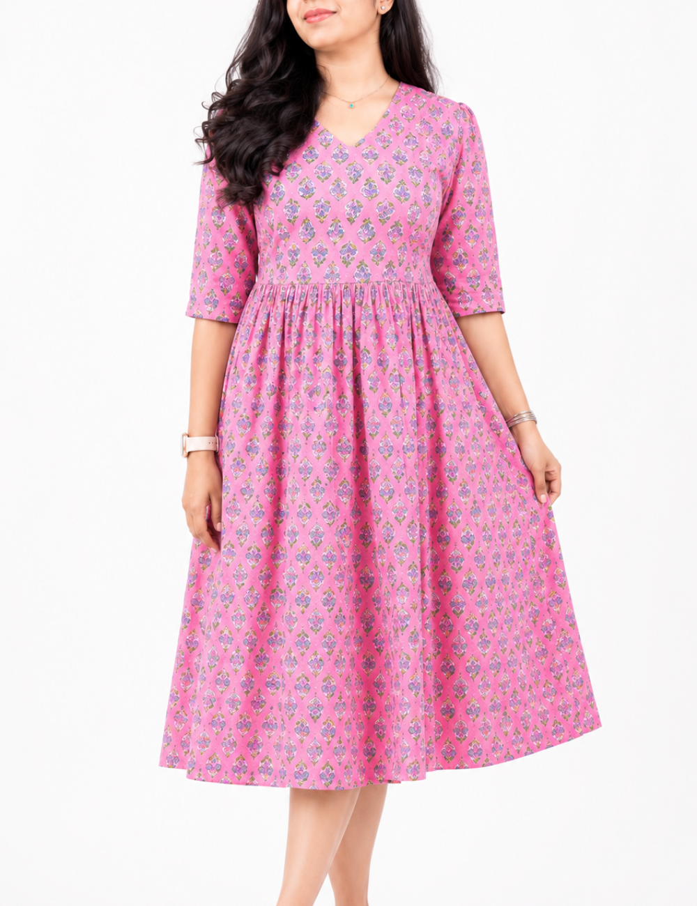 Light Pink Handblock Printed Cotton Frock