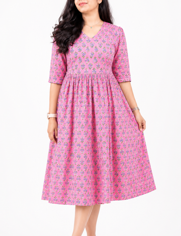 Light Pink Handblock Printed Cotton Frock