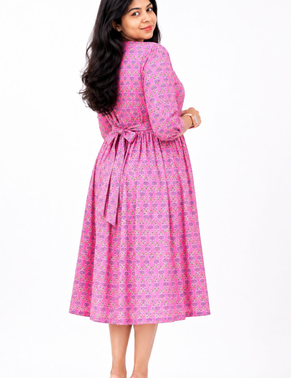 Light Pink Handblock Printed Cotton Frock