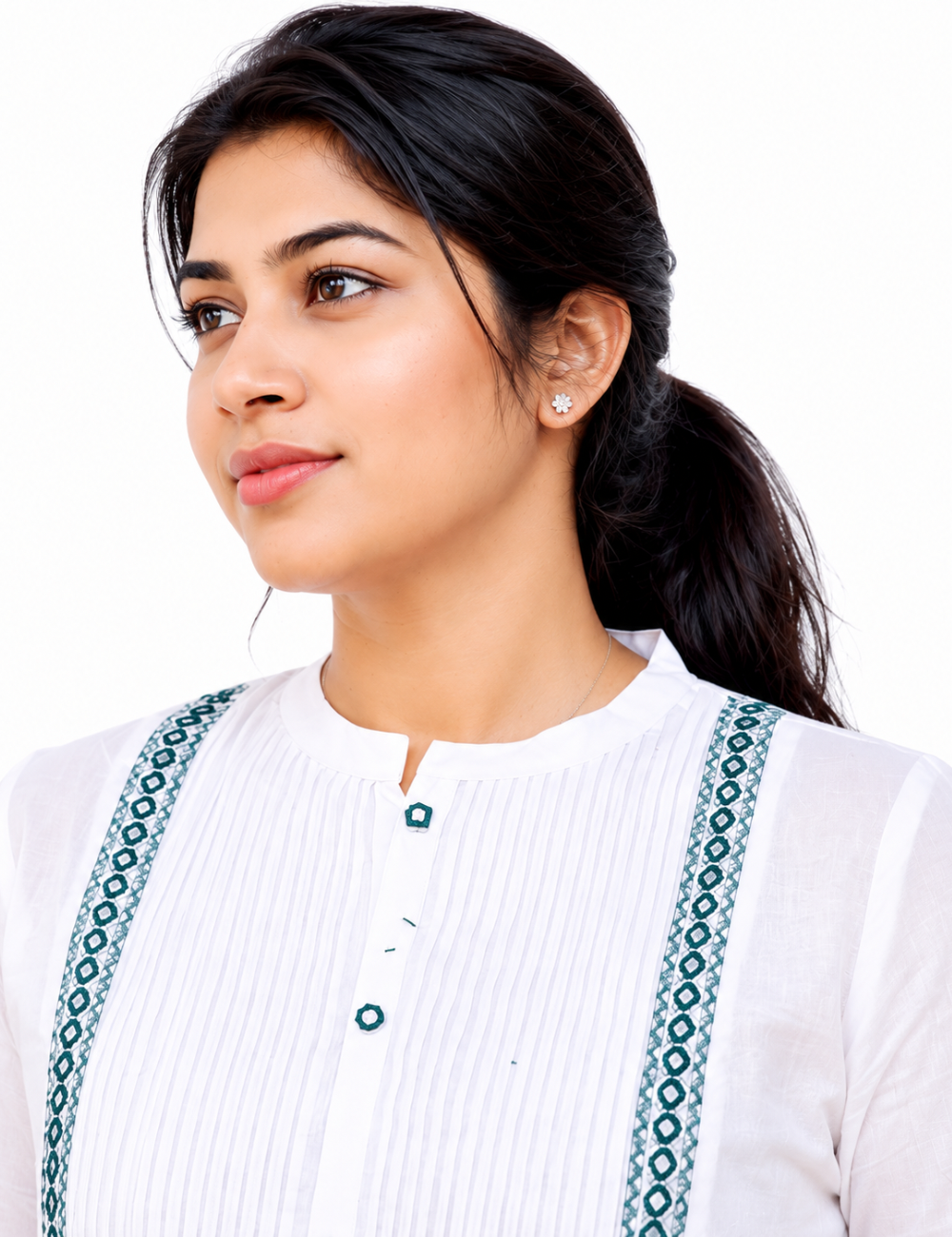 White With Yoke Work Cotton Short Kurti