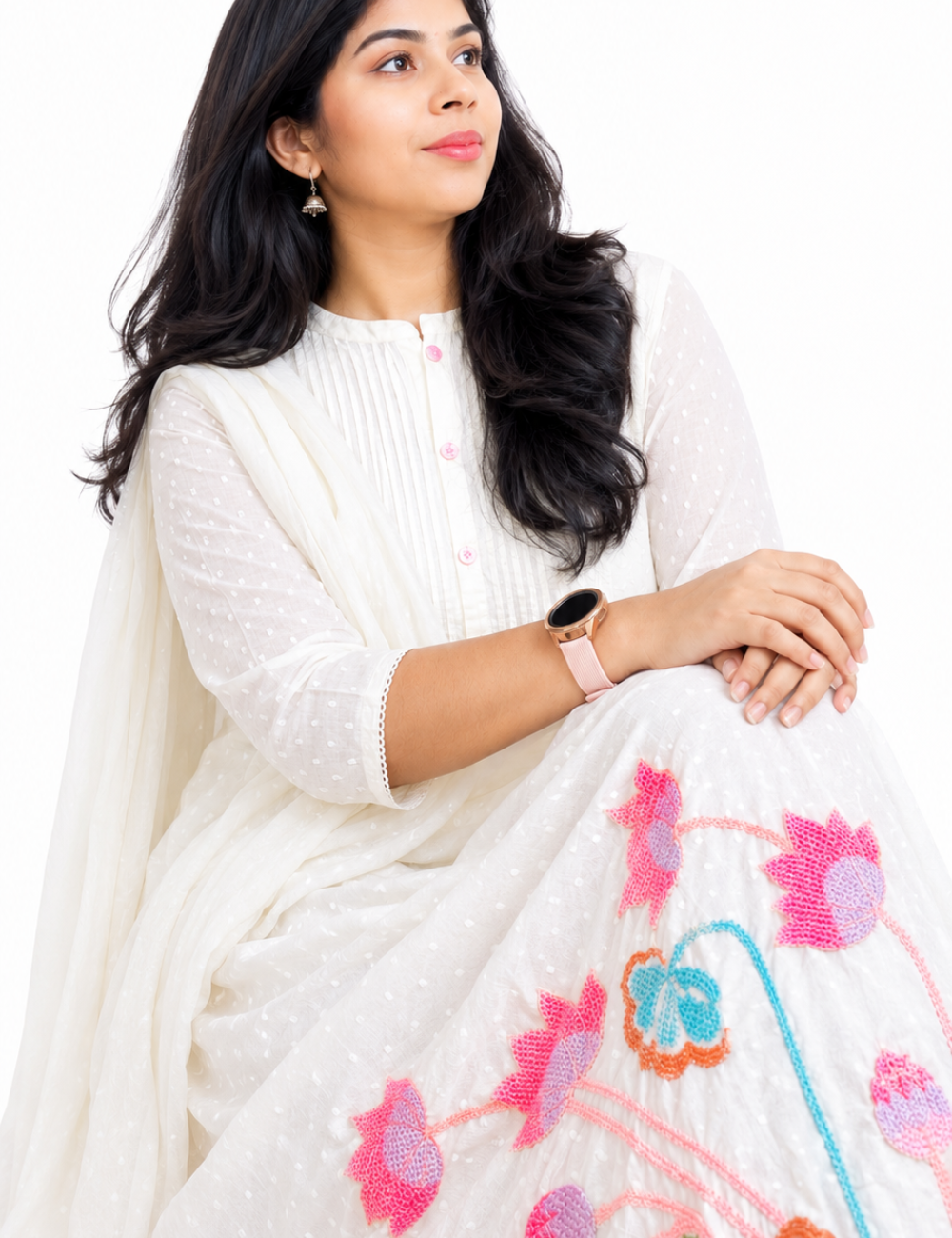 White MulCotton Embroidered Suit Set
