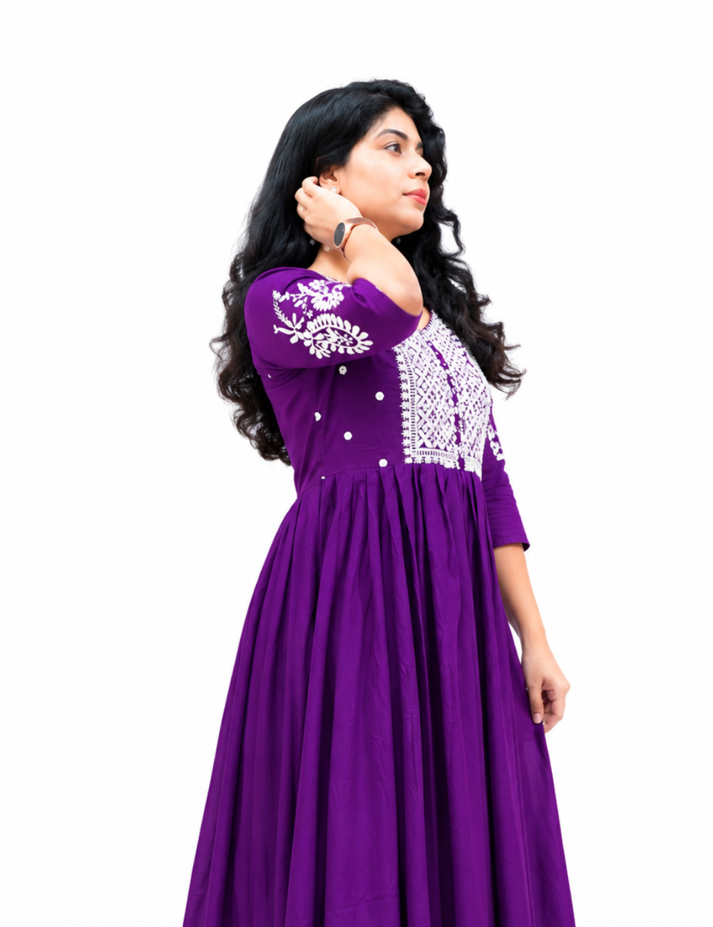 Purple Embroidery Cotton Coord Set