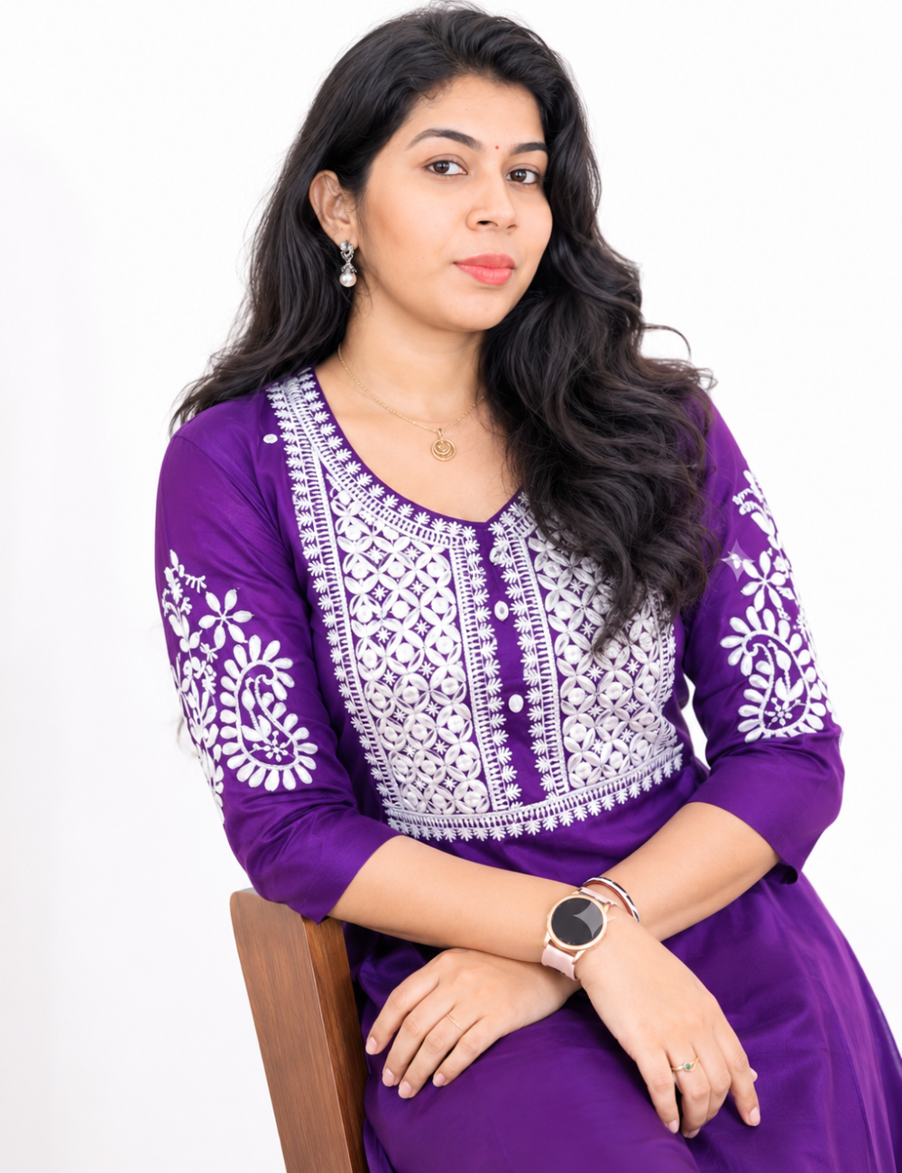 Purple Embroidery Cotton Coord Set